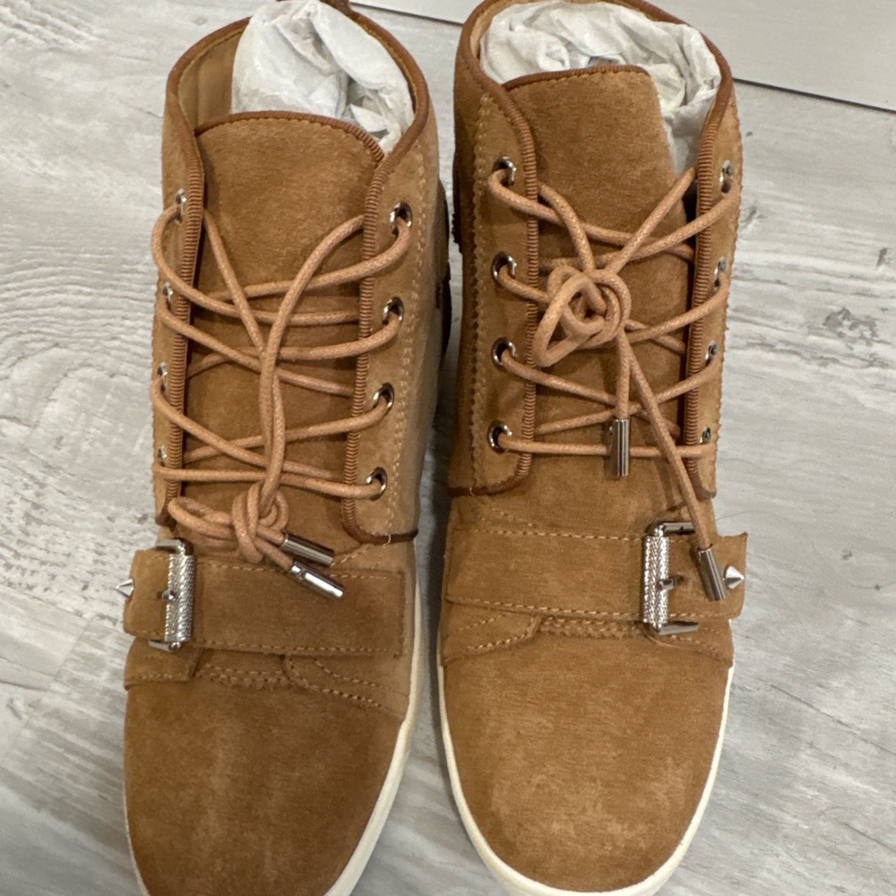 Tan Suede High-Top Sneakers